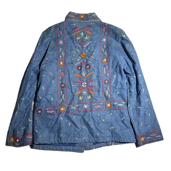 Vtg 1990s Parsley & Sage Botanical Floral Embroidered Button Up Denim Jacket M - Picture 2 of 4
